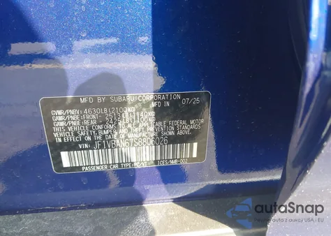 2025 Subaru Wrx Limited z USA, uszkodzony, nr VIN JF1VBAN67S8806026